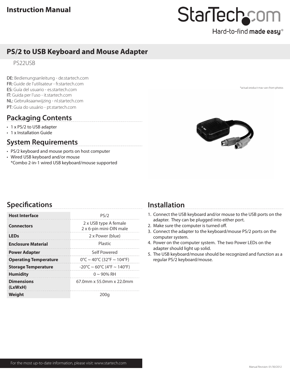 StarTech.com PS22USB User Manual | 2 pages