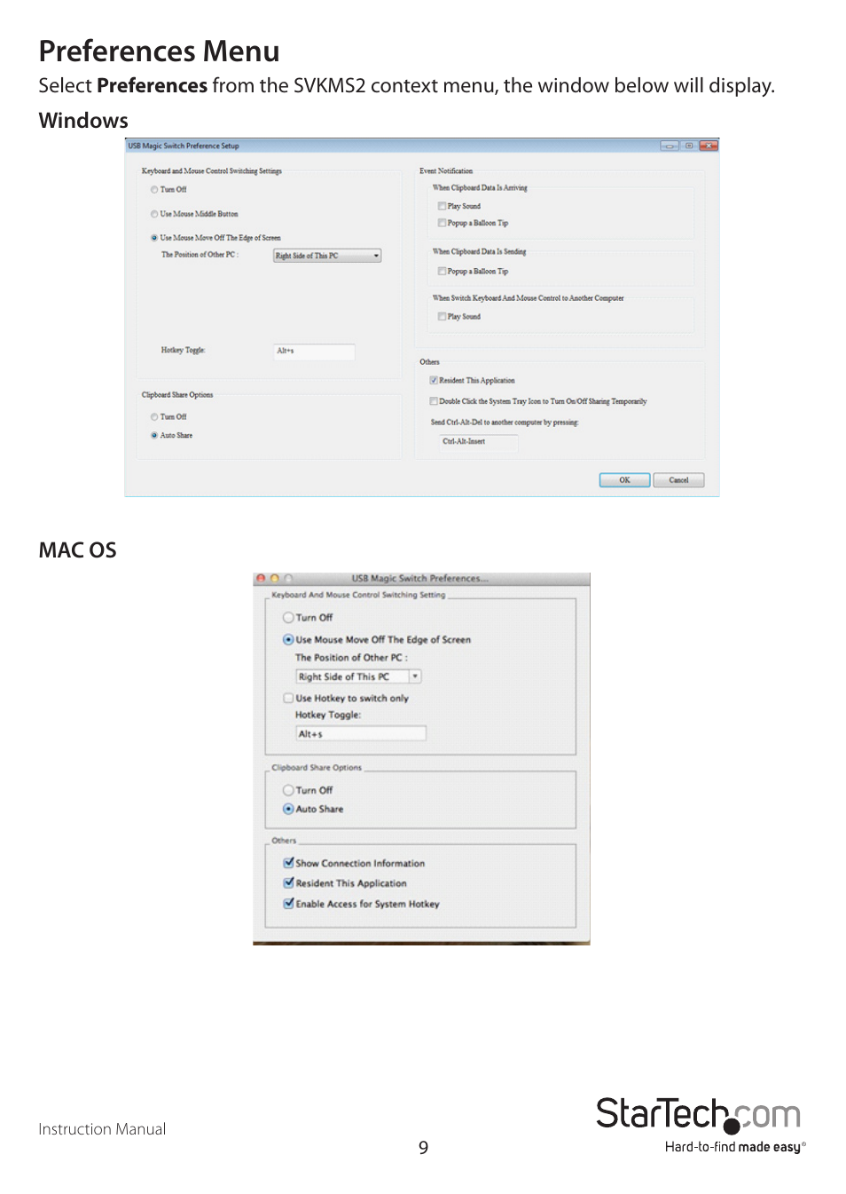 Preferences menu | StarTech.com SVKMS2 User Manual | Page 12 / 16