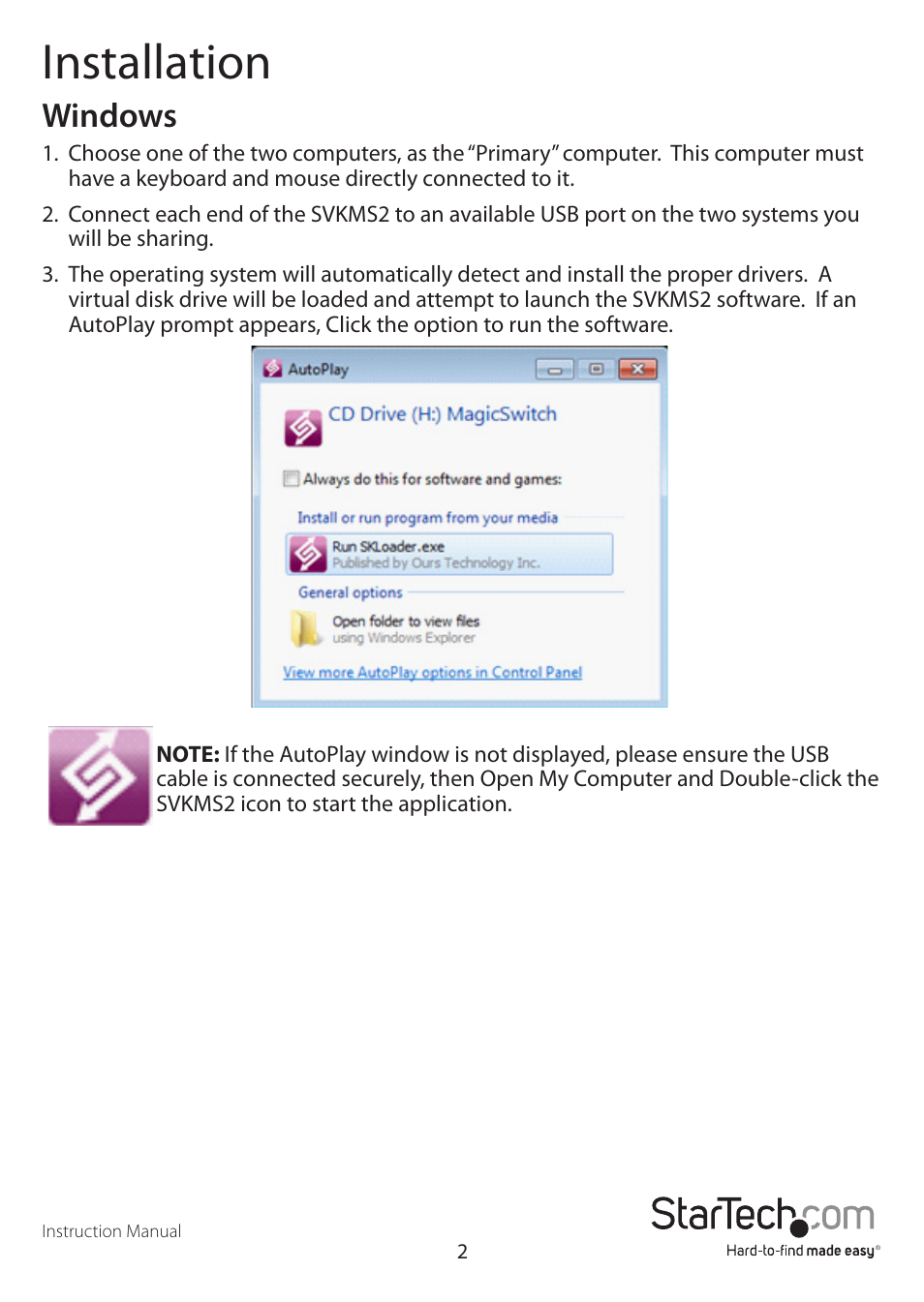 Installation, Windows | StarTech.com SVKMS2 User Manual | Page 5 / 16