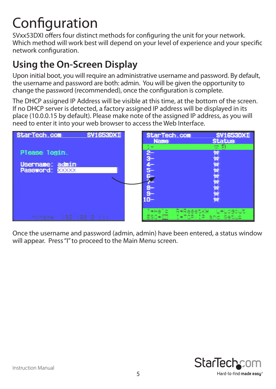 Configuration, Using the on-screen display | StarTech.com SV3253DXI User Manual | Page 10 / 70