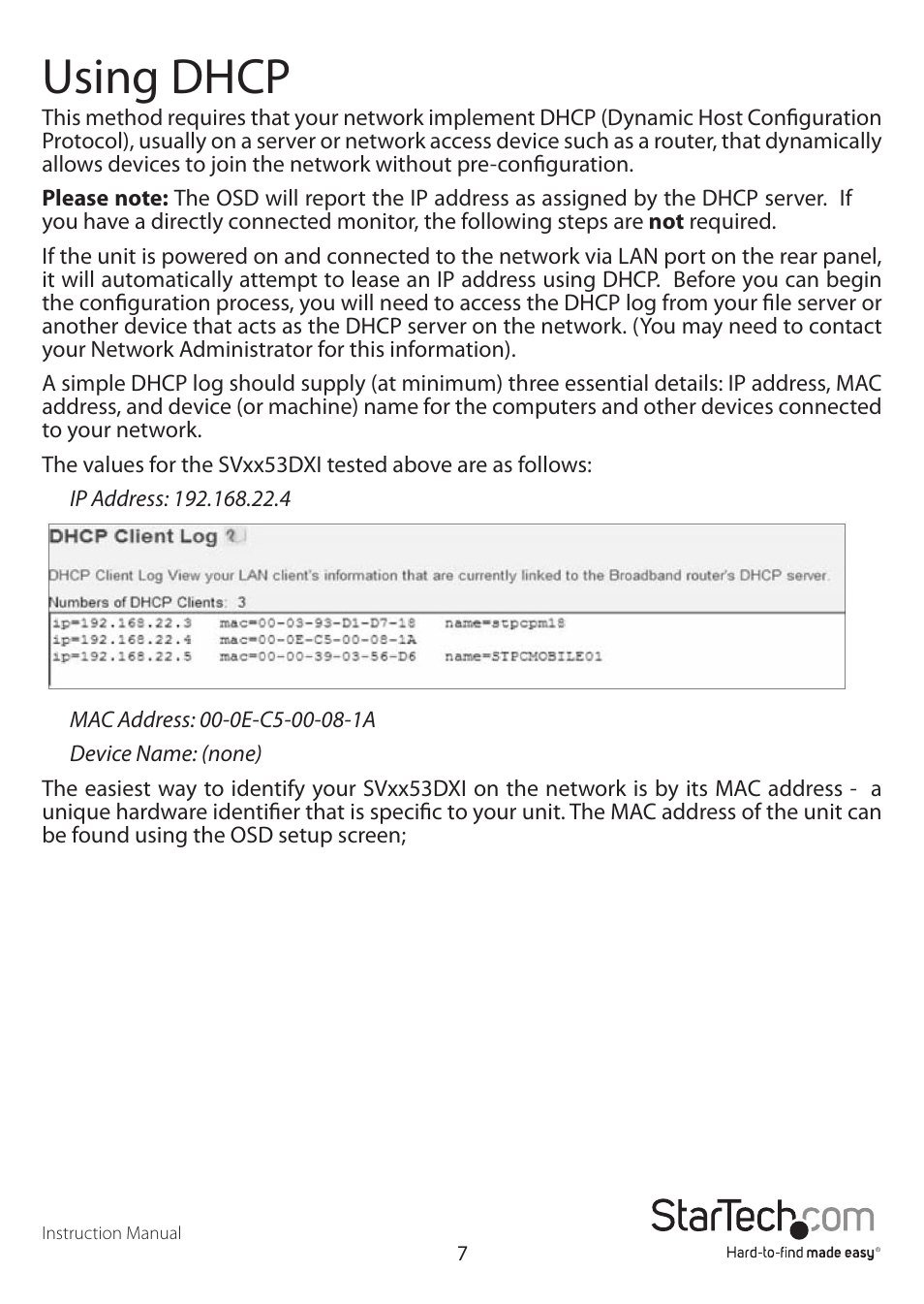 Using dhcp | StarTech.com SV3253DXI User Manual | Page 12 / 70