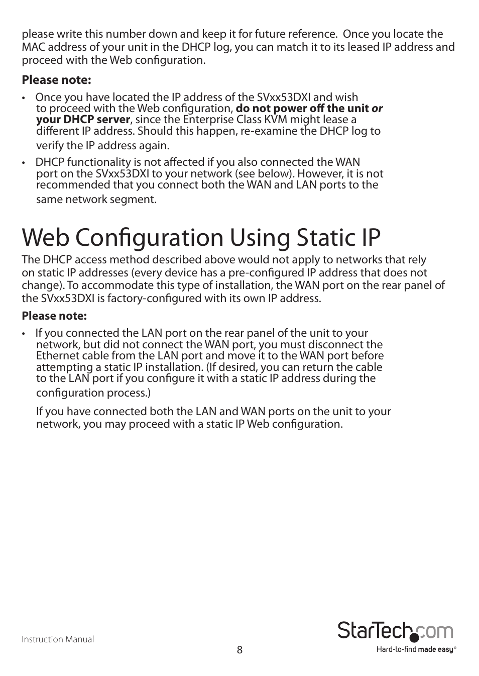 Web configuration using static ip | StarTech.com SV3253DXI User Manual | Page 13 / 70