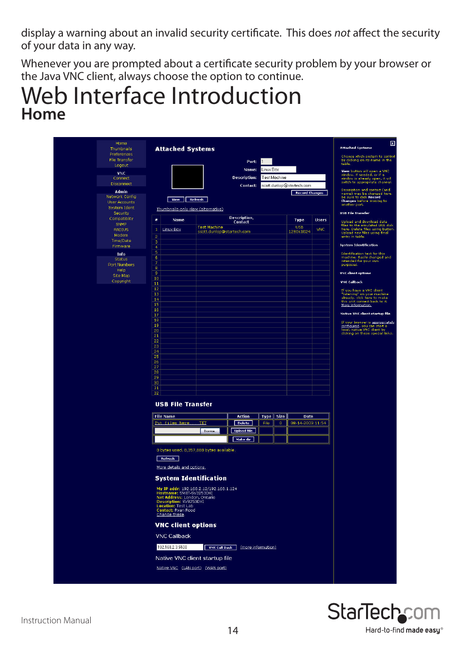 Web interface introduction, Home | StarTech.com SV3253DXI User Manual | Page 19 / 70