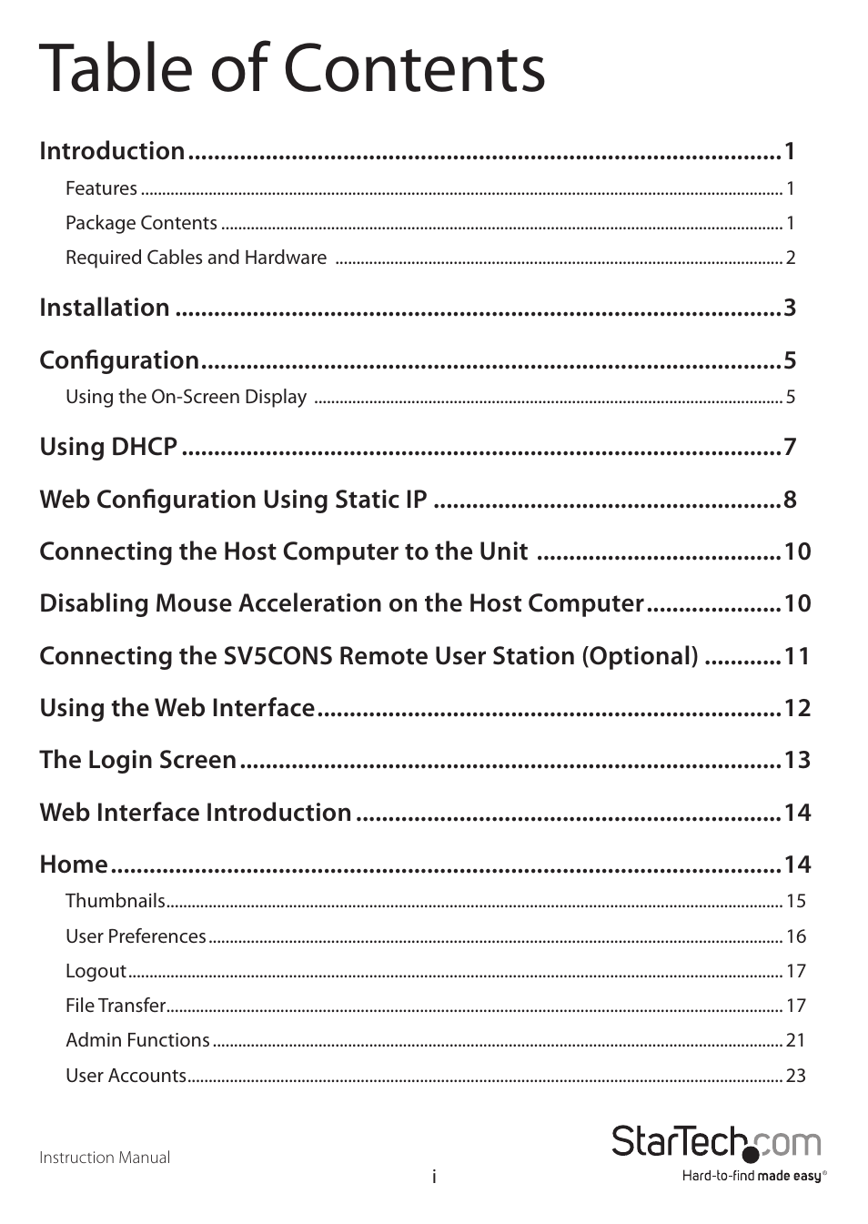 StarTech.com SV3253DXI User Manual | Page 3 / 70