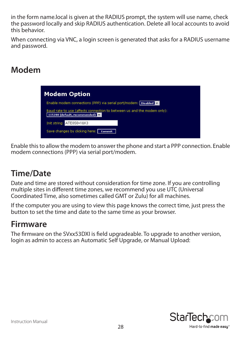 Modem, Time/date, Firmware | StarTech.com SV3253DXI User Manual | Page 33 / 70