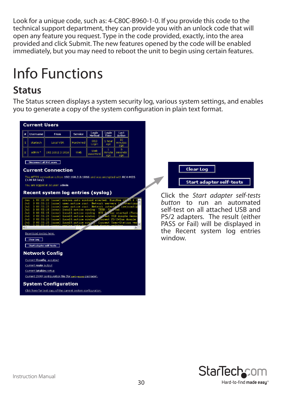 Info functions, Status | StarTech.com SV3253DXI User Manual | Page 35 / 70