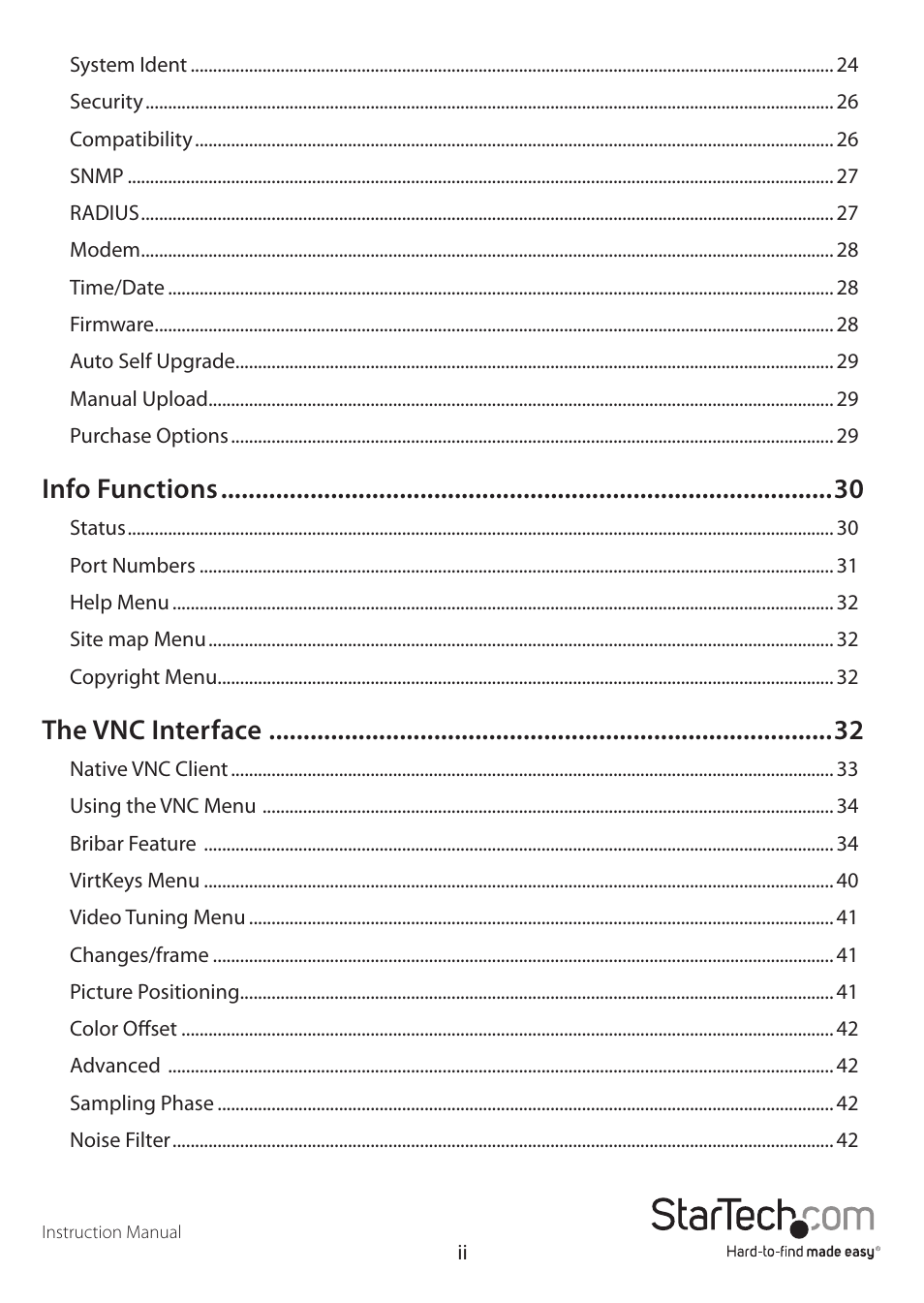 Info functions, The vnc interface | StarTech.com SV3253DXI User Manual | Page 4 / 70