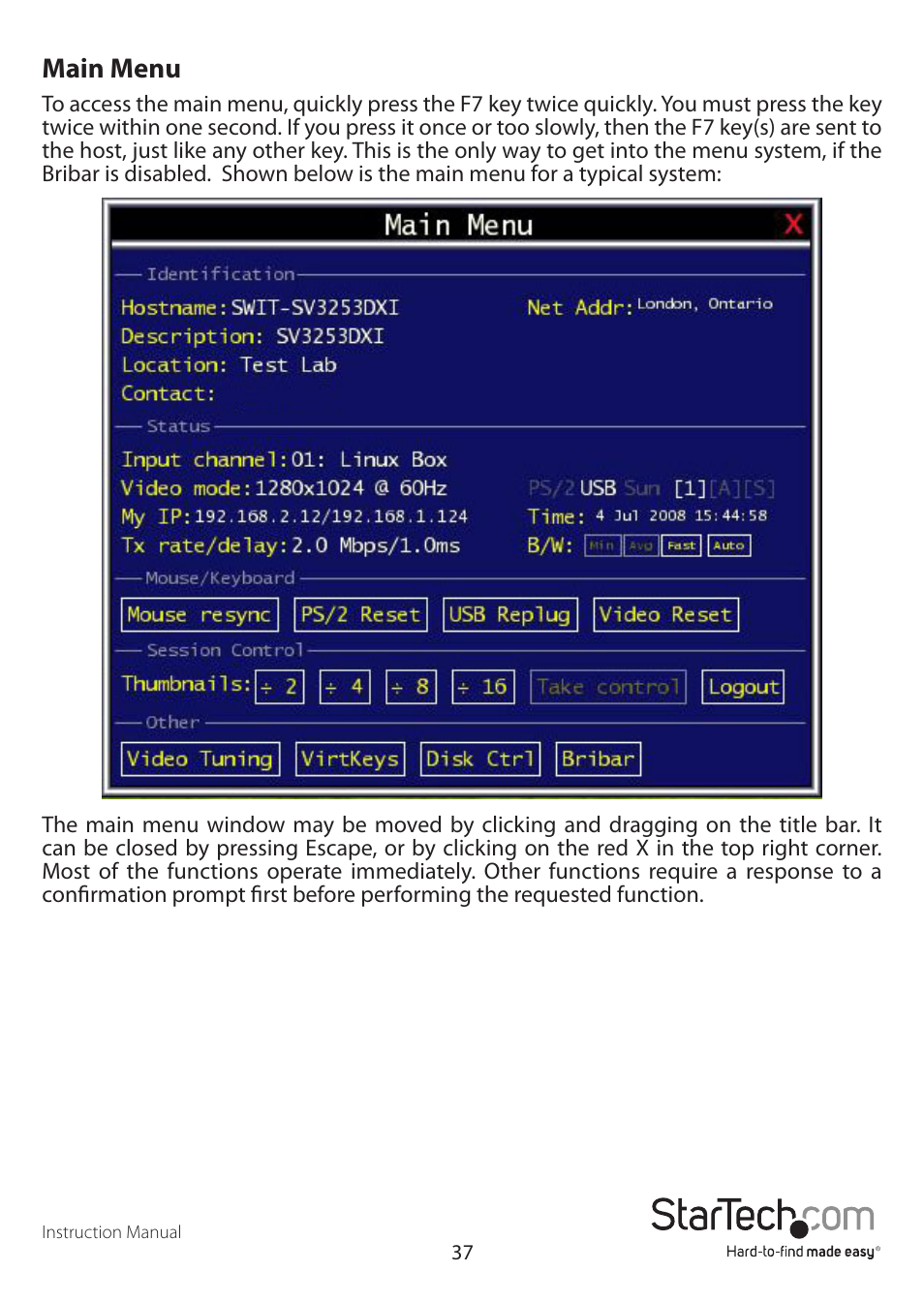 Main menu | StarTech.com SV3253DXI User Manual | Page 42 / 70