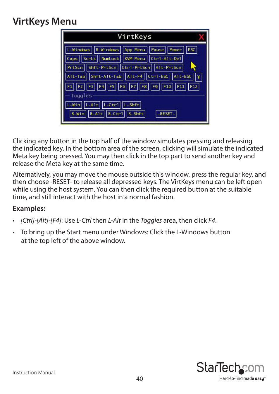 Virtkeys menu | StarTech.com SV3253DXI User Manual | Page 45 / 70