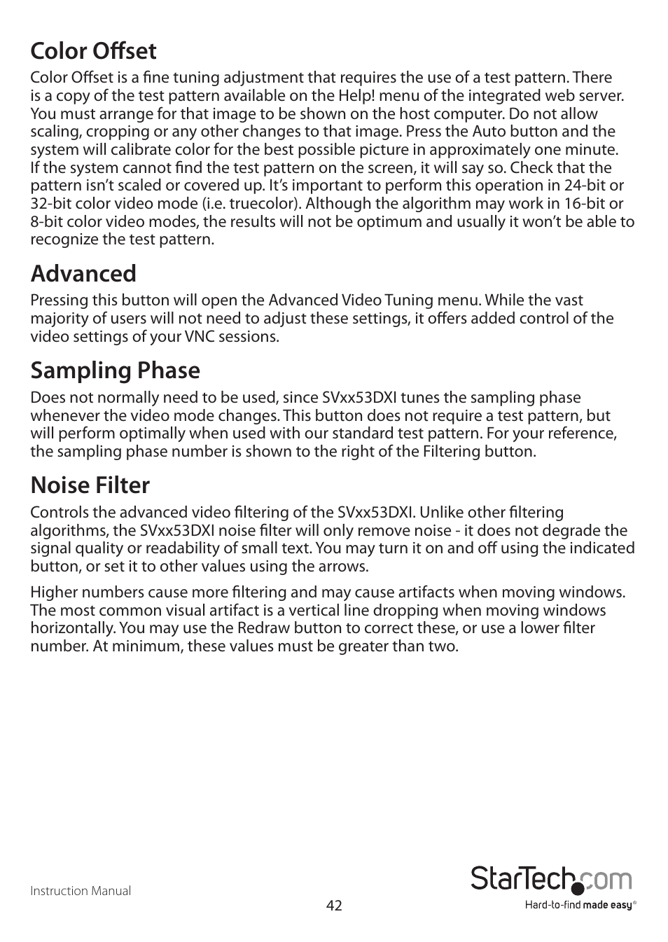 Color offset, Advanced, Sampling phase | Noise filter | StarTech.com SV3253DXI User Manual | Page 47 / 70