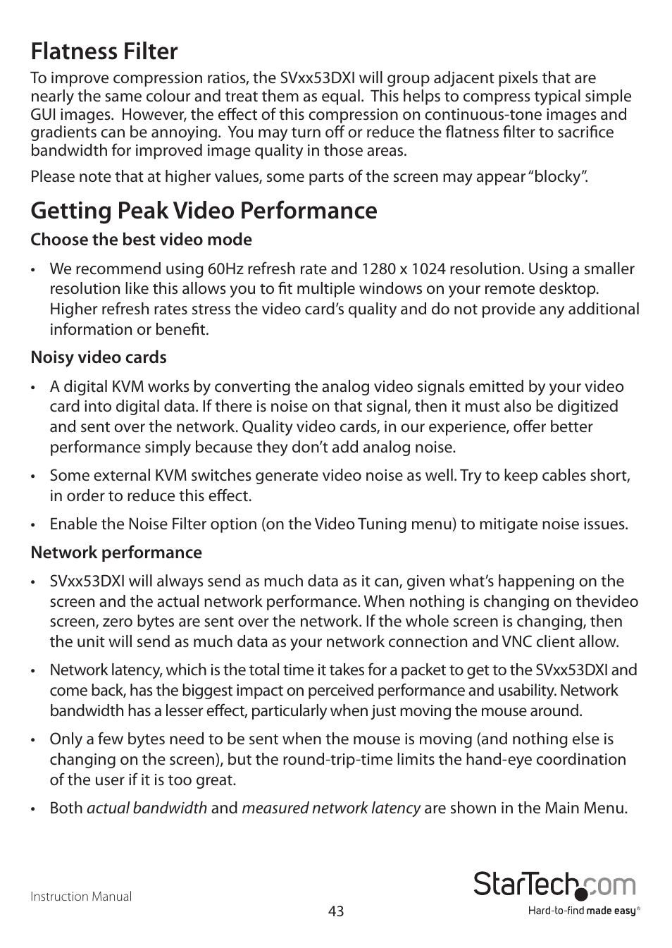 Flatness filter, Getting peak video performance | StarTech.com SV3253DXI User Manual | Page 48 / 70