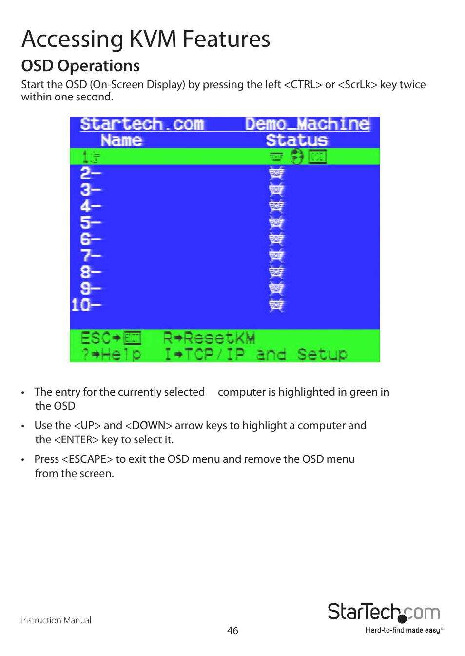 Accessing kvm features, Osd operations | StarTech.com SV3253DXI User Manual | Page 51 / 70