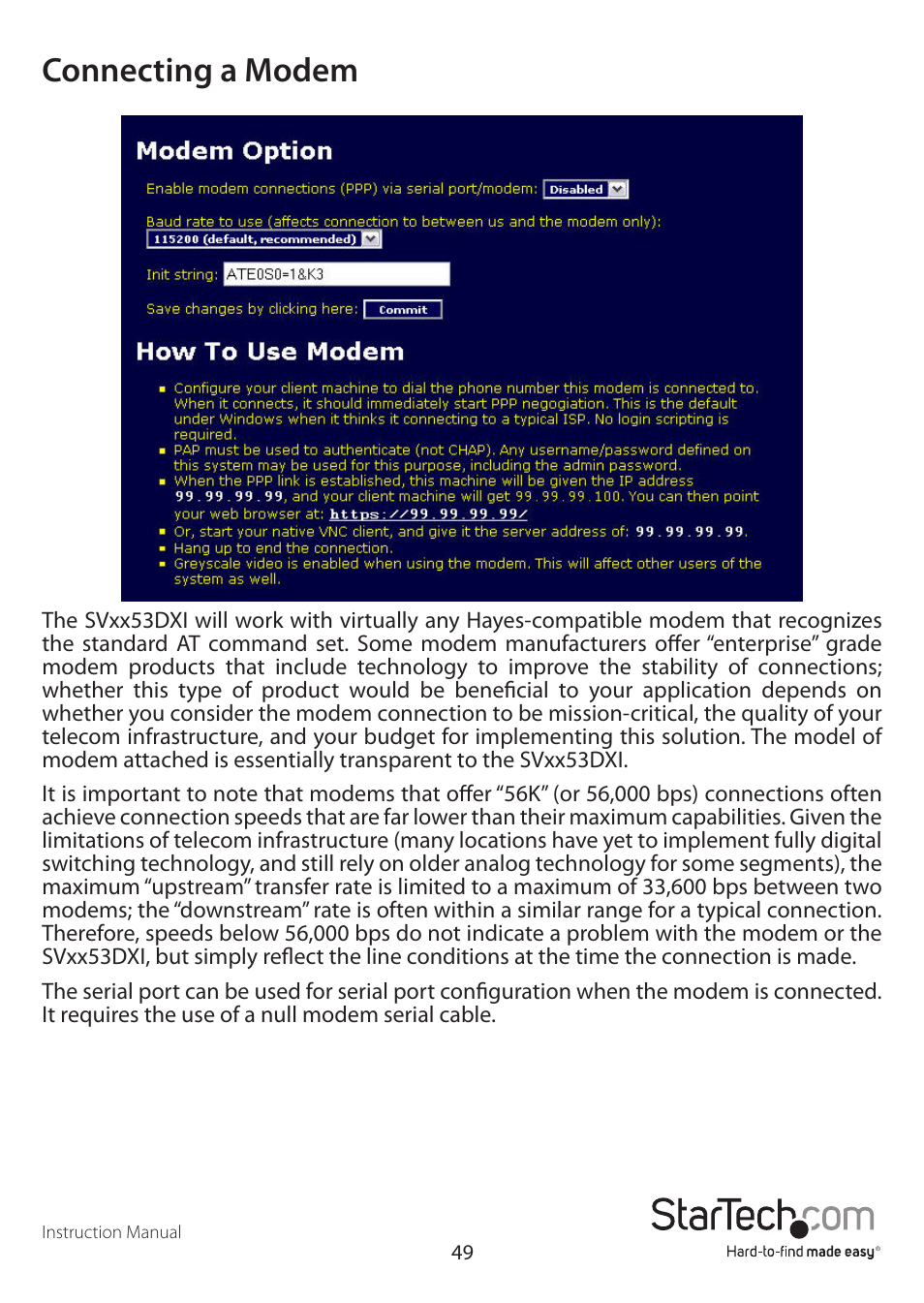 Connecting a modem | StarTech.com SV3253DXI User Manual | Page 54 / 70