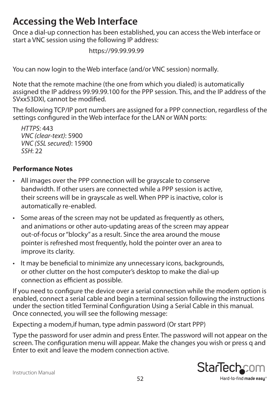 Accessing the web interface | StarTech.com SV3253DXI User Manual | Page 57 / 70