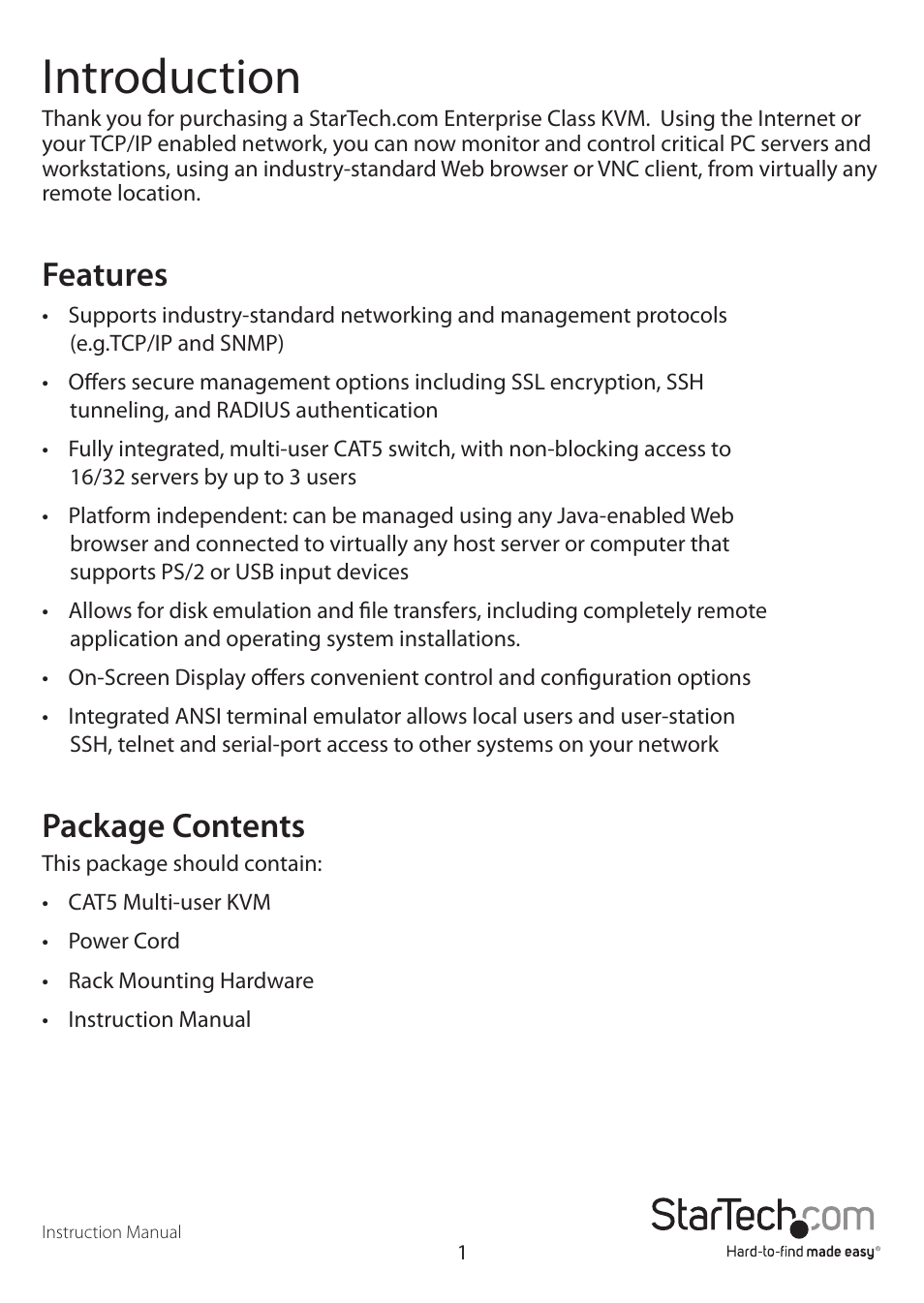 Introduction, Features, Package contents | StarTech.com SV3253DXI User Manual | Page 6 / 70