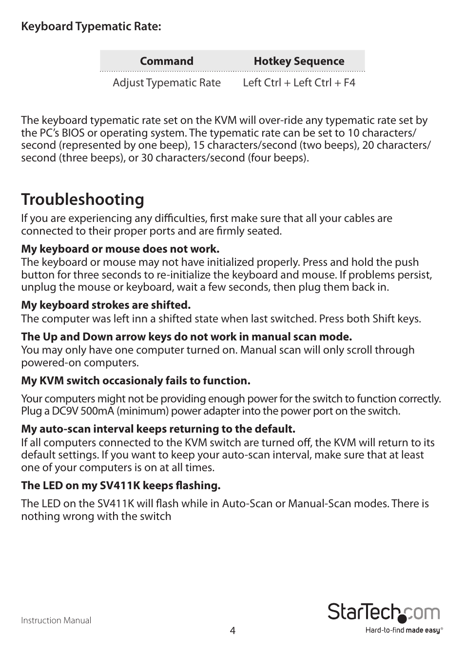Troubleshooting | StarTech.com SV411K User Manual | Page 7 / 10