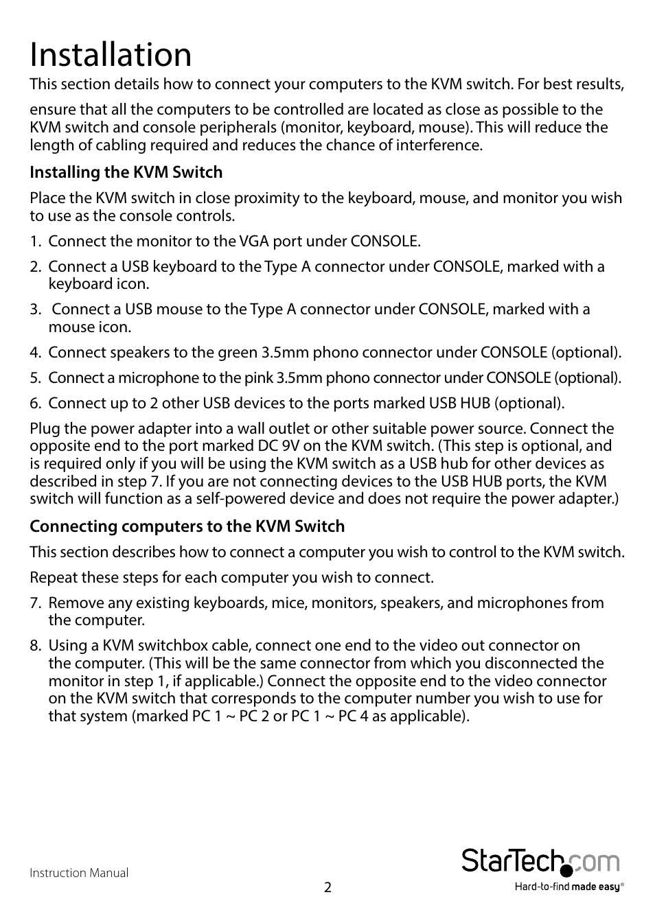 Installation | StarTech.com SV431USBA User Manual | Page 5 / 10