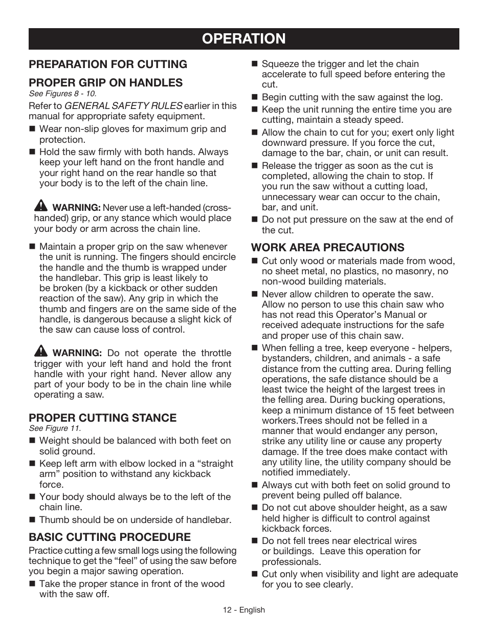 Operation | Craftsman 315.3413 User Manual | Page 12 / 30