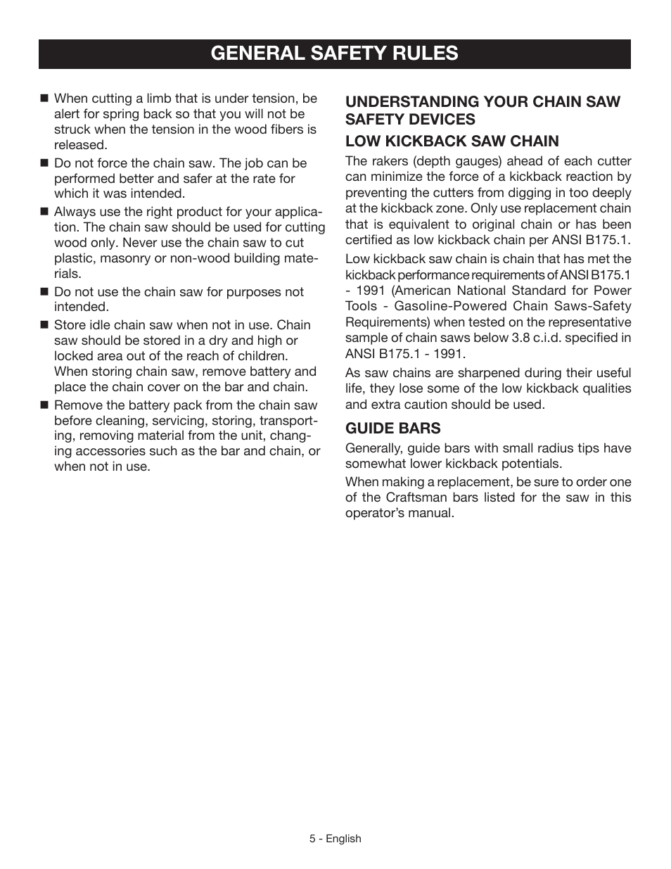 General safety rules | Craftsman 315.3413 User Manual | Page 5 / 30
