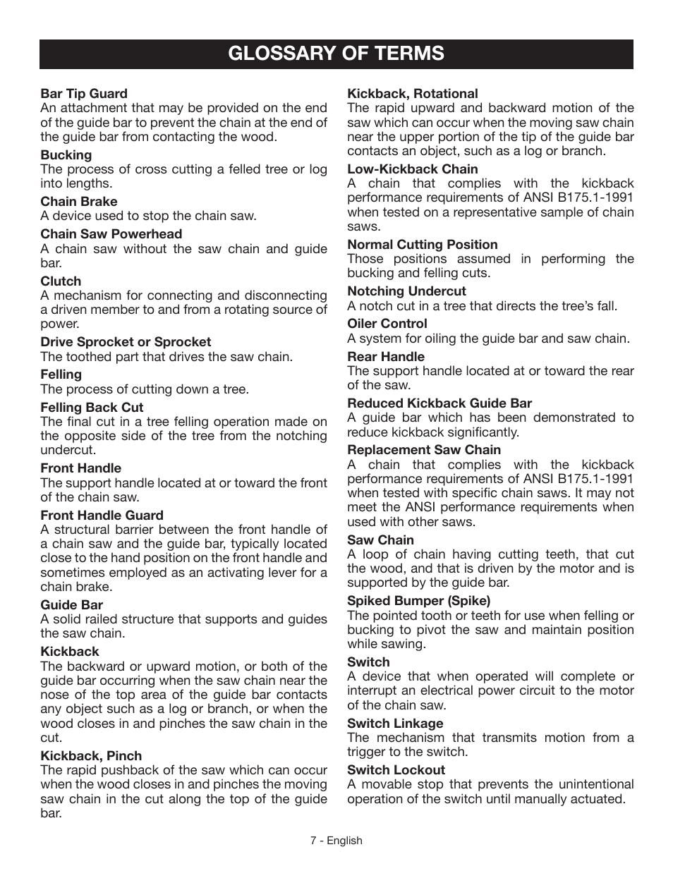 Glossary of terms | Craftsman 315.3413 User Manual | Page 7 / 30