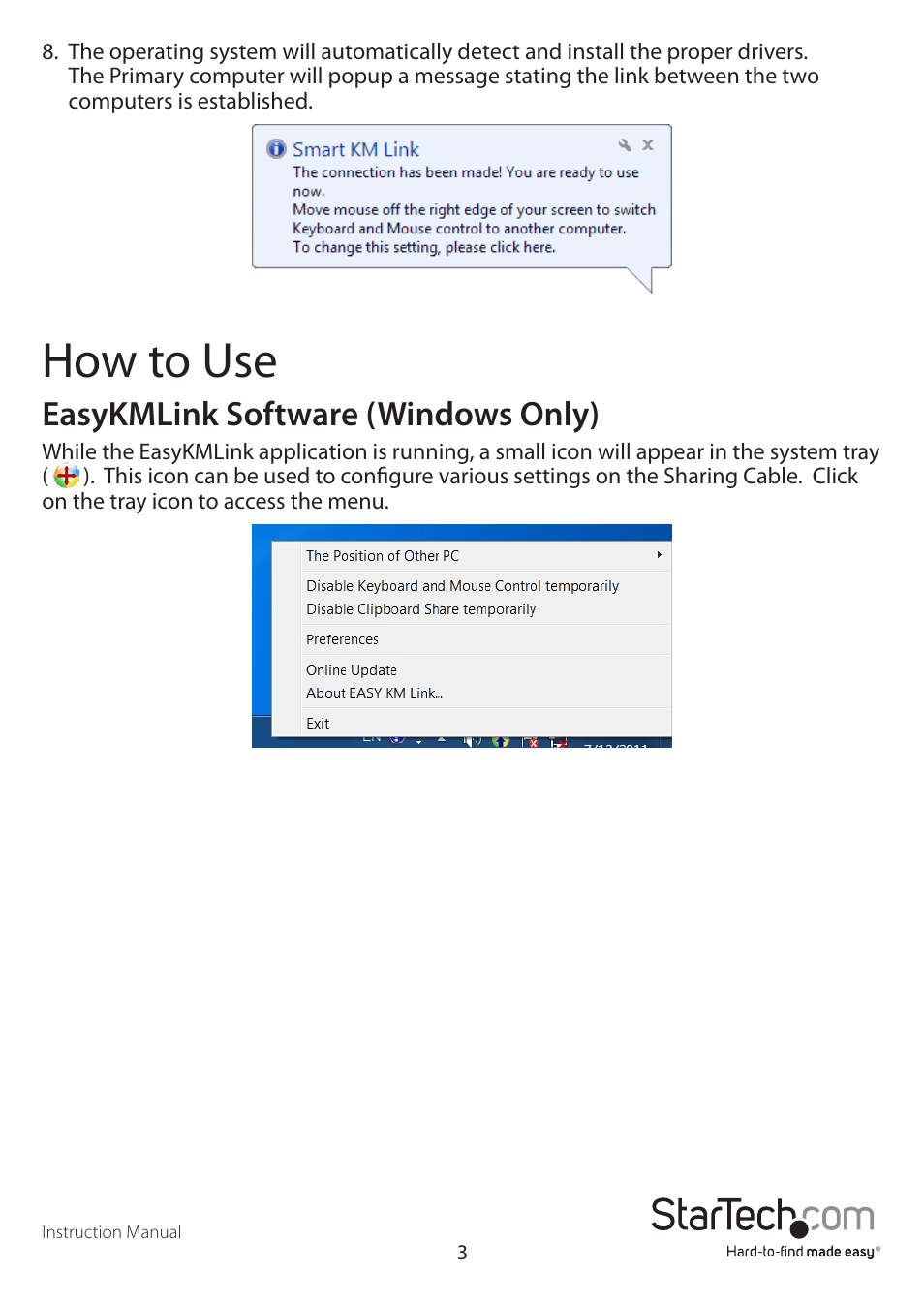How to use, Easykmlink software (windows only) | StarTech.com SVKMS User Manual | Page 6 / 11