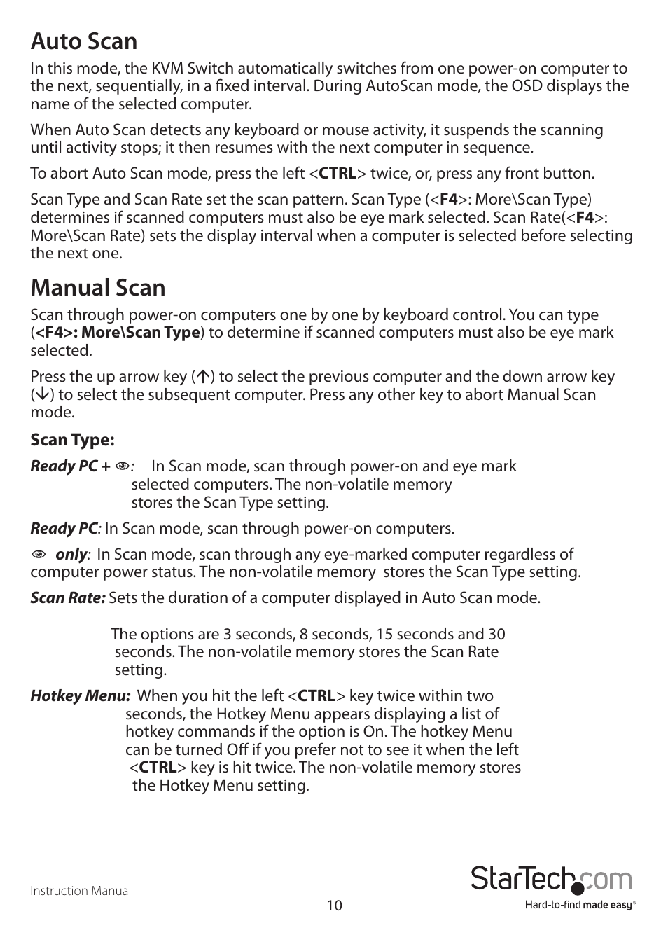 Auto scan, Manual scan | StarTech.com SV831DUSBAU User Manual | Page 13 / 20