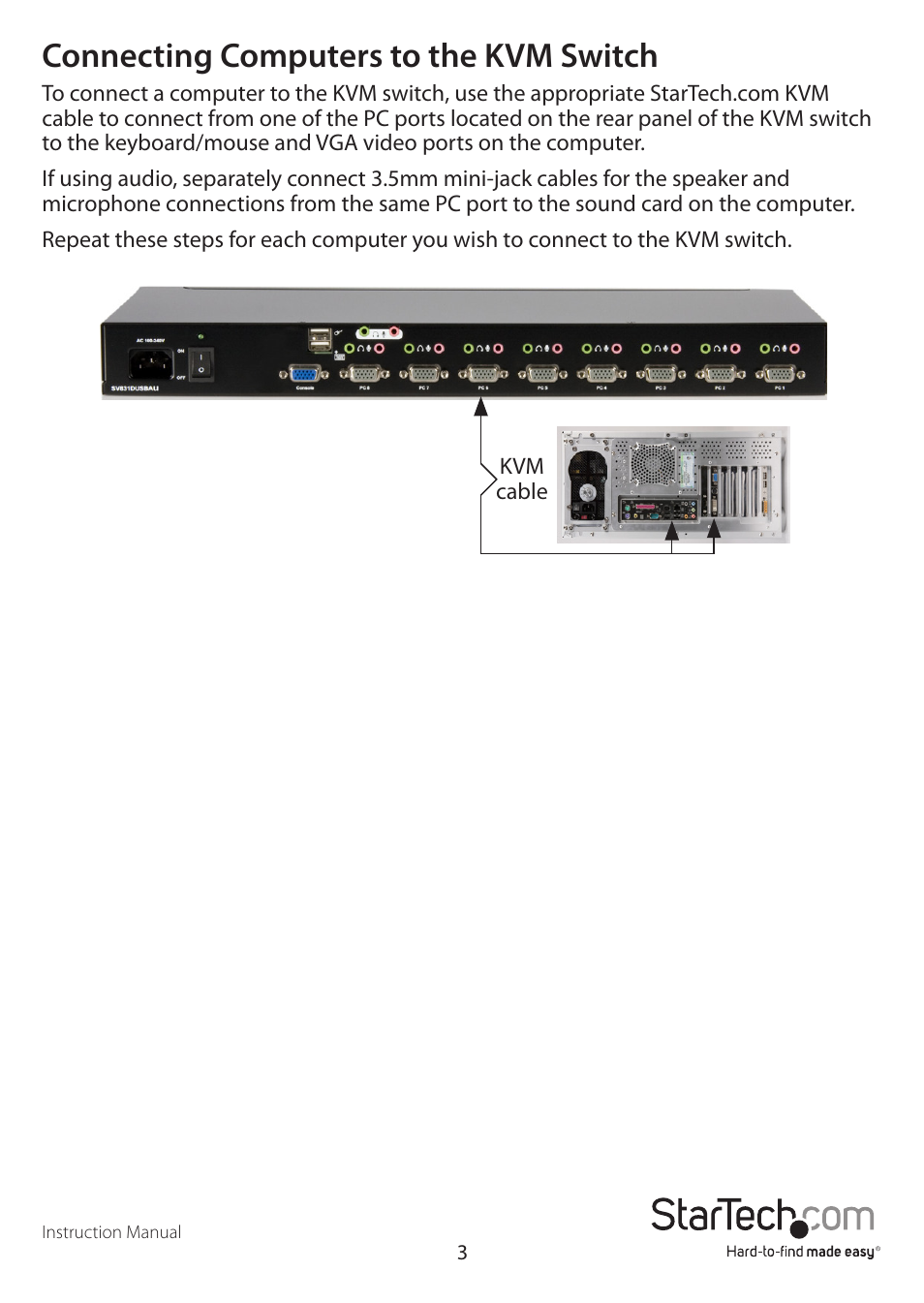 Connecting computers to the kvm switch | StarTech.com SV831DUSBAU User Manual | Page 6 / 20