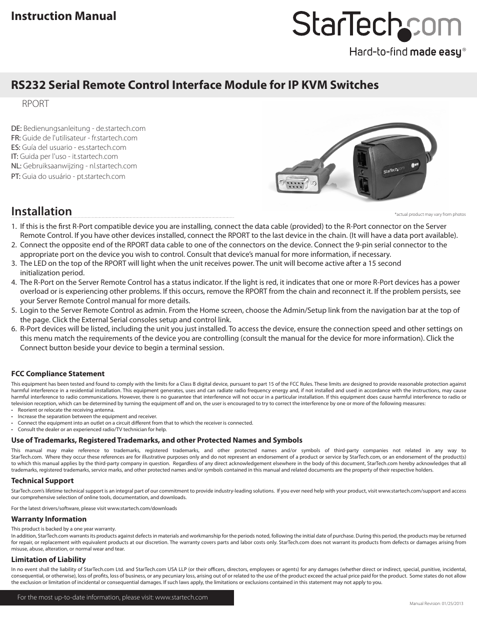 StarTech.com RPORT User Manual | 1 page