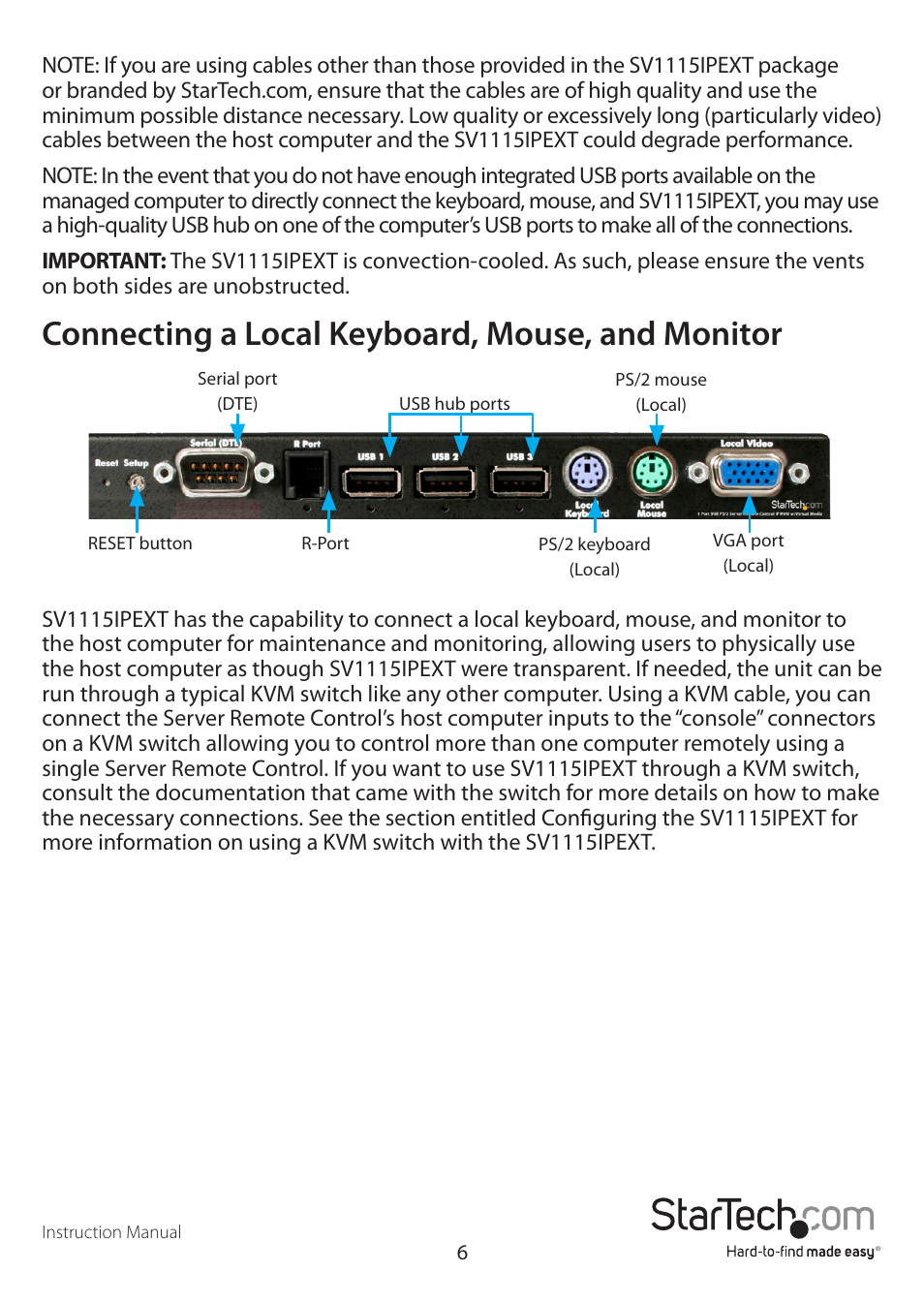 Connecting a local keyboard, mouse, and monitor | StarTech.com SV1115IPEXEU User Manual | Page 10 / 65