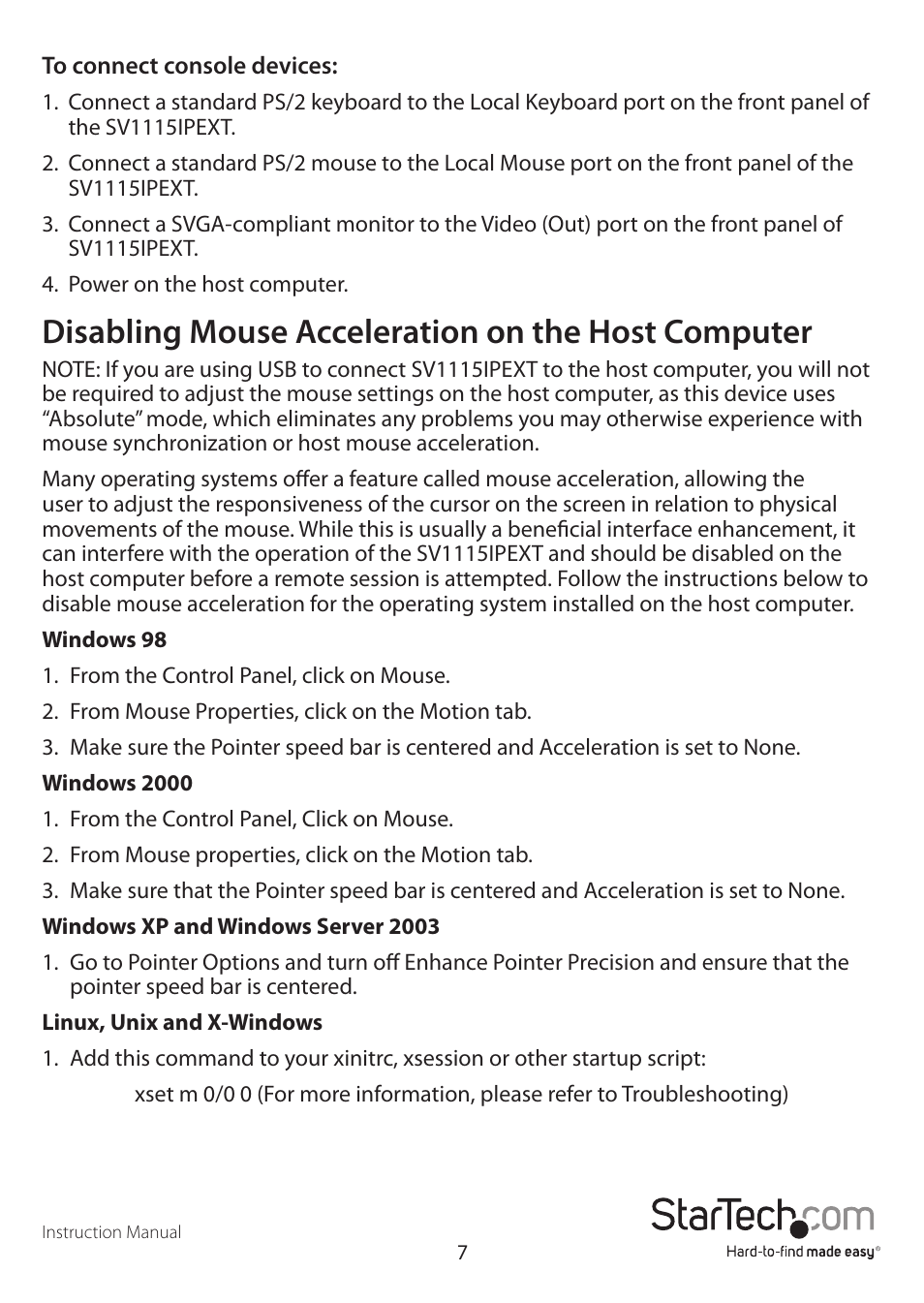 Disabling mouse acceleration on the host computer | StarTech.com SV1115IPEXEU User Manual | Page 11 / 65