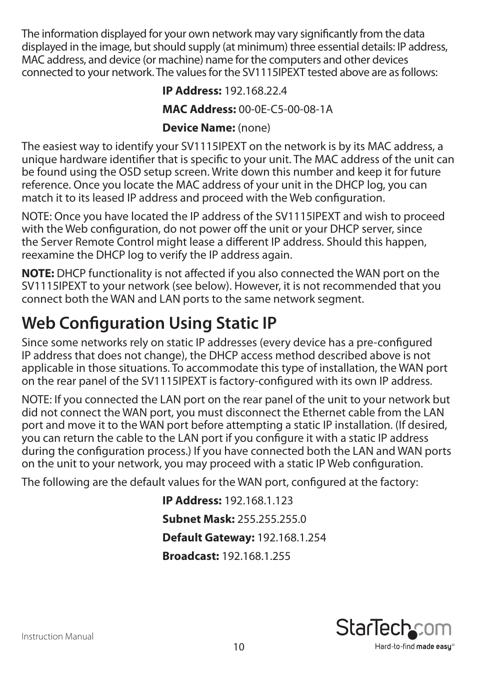 Web configuration using static ip | StarTech.com SV1115IPEXEU User Manual | Page 14 / 65