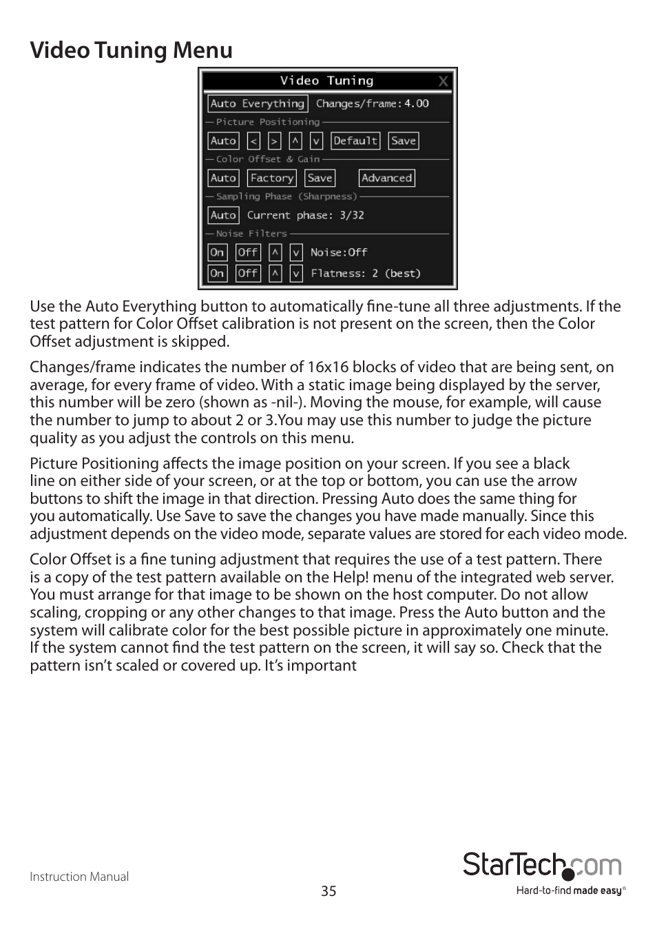 Video tuning menu | StarTech.com SV1115IPEXEU User Manual | Page 39 / 65