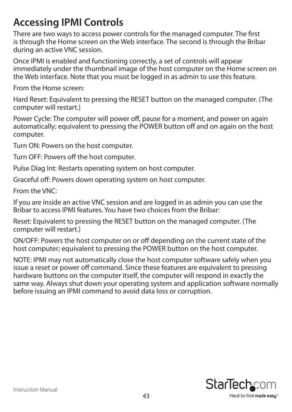 Accessing ipmi controls | StarTech.com SV1115IPEXEU User Manual | Page 47 / 65