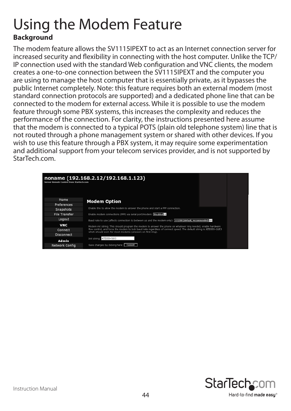 Using the modem feature | StarTech.com SV1115IPEXEU User Manual | Page 48 / 65