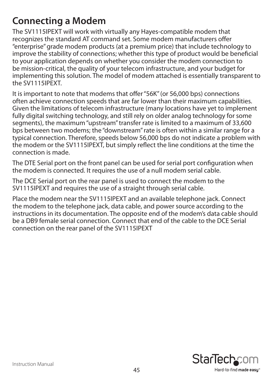 Connecting a modem | StarTech.com SV1115IPEXEU User Manual | Page 49 / 65
