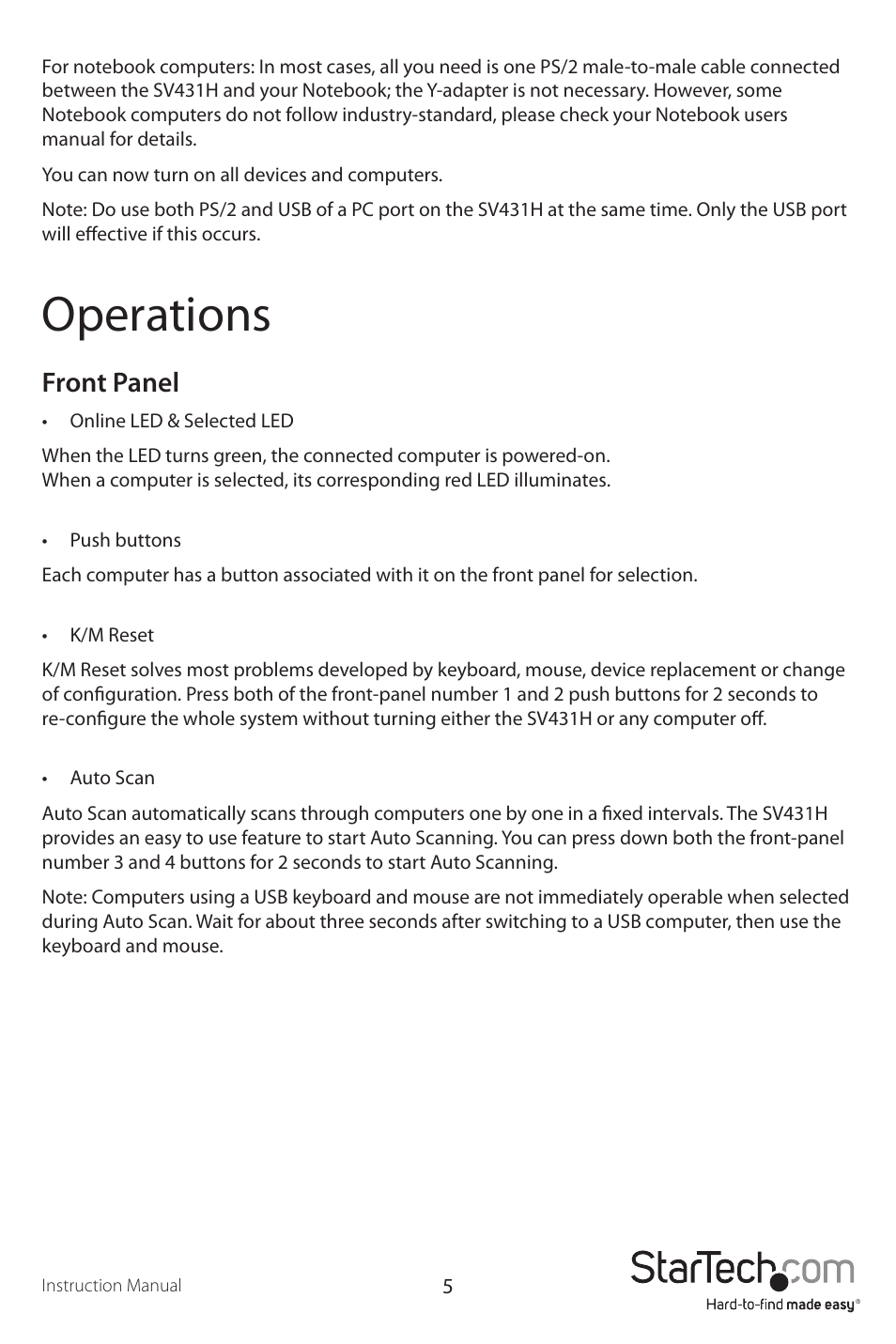 Operations, Front panel | StarTech.com SV431H User Manual | Page 8 / 14