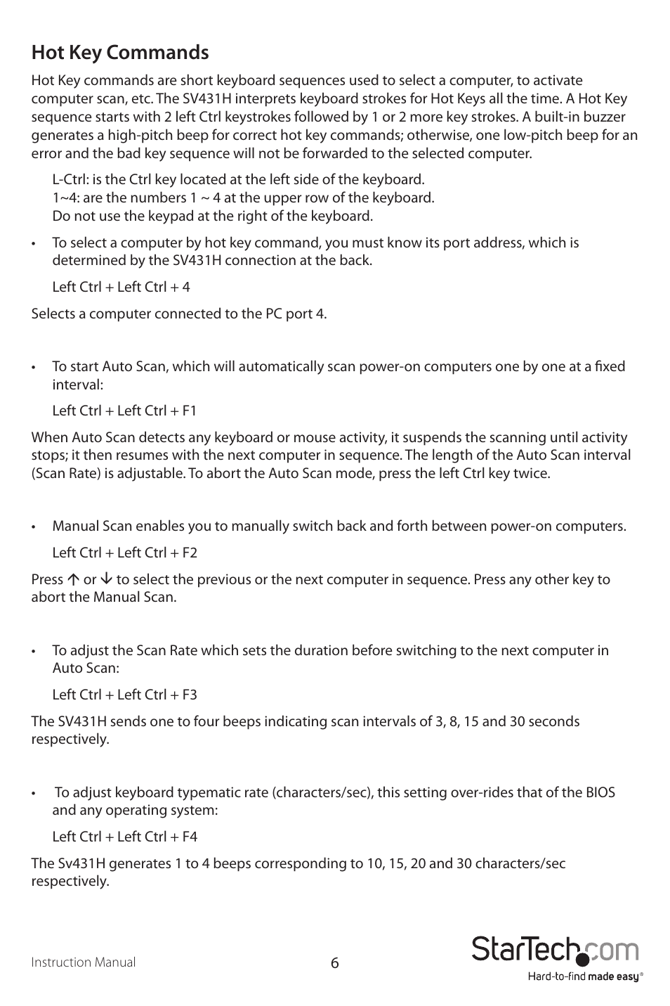 Hot key commands | StarTech.com SV431H User Manual | Page 9 / 14