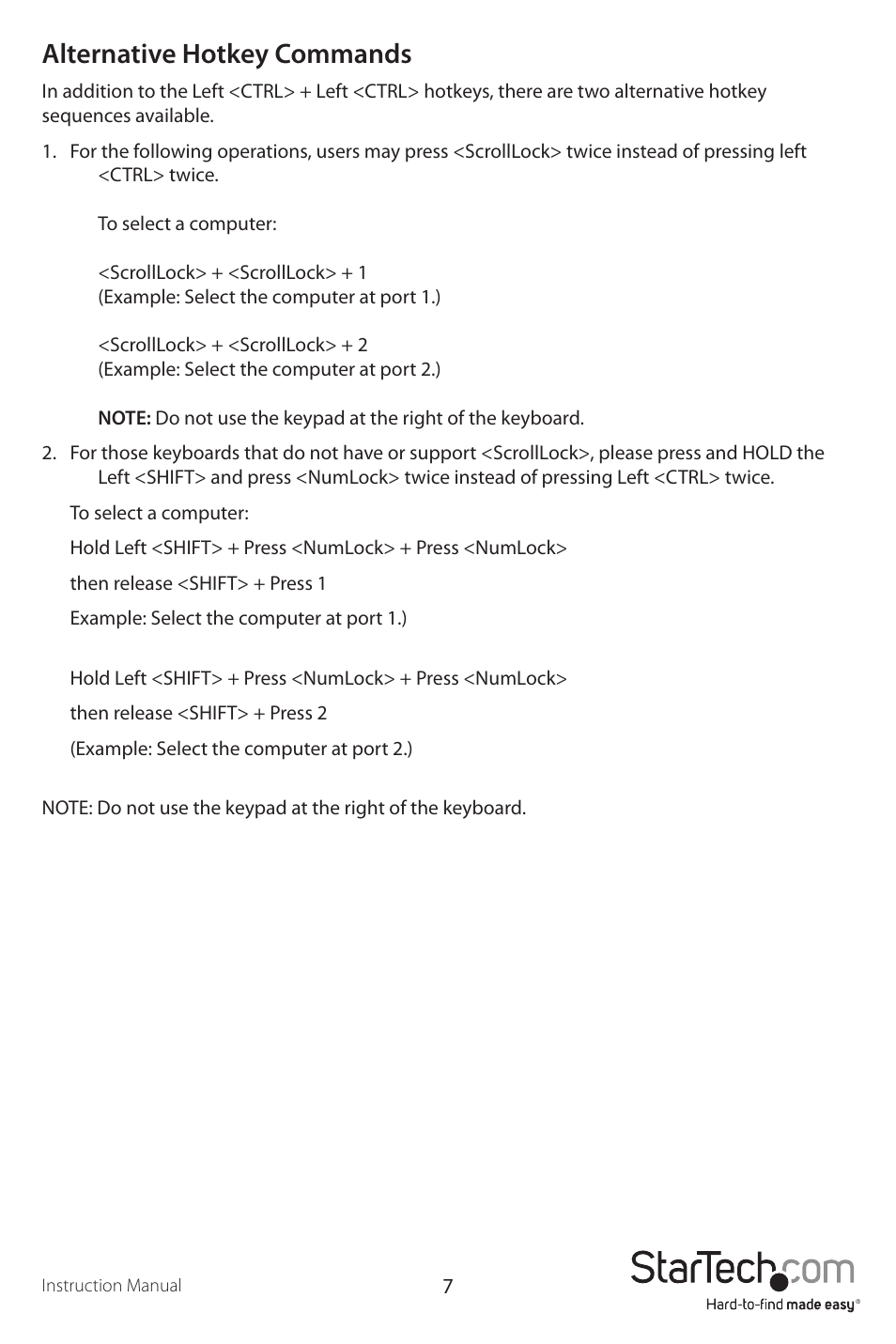 Alternative hotkey commands | StarTech.com SV231DPU User Manual | Page 10 / 13