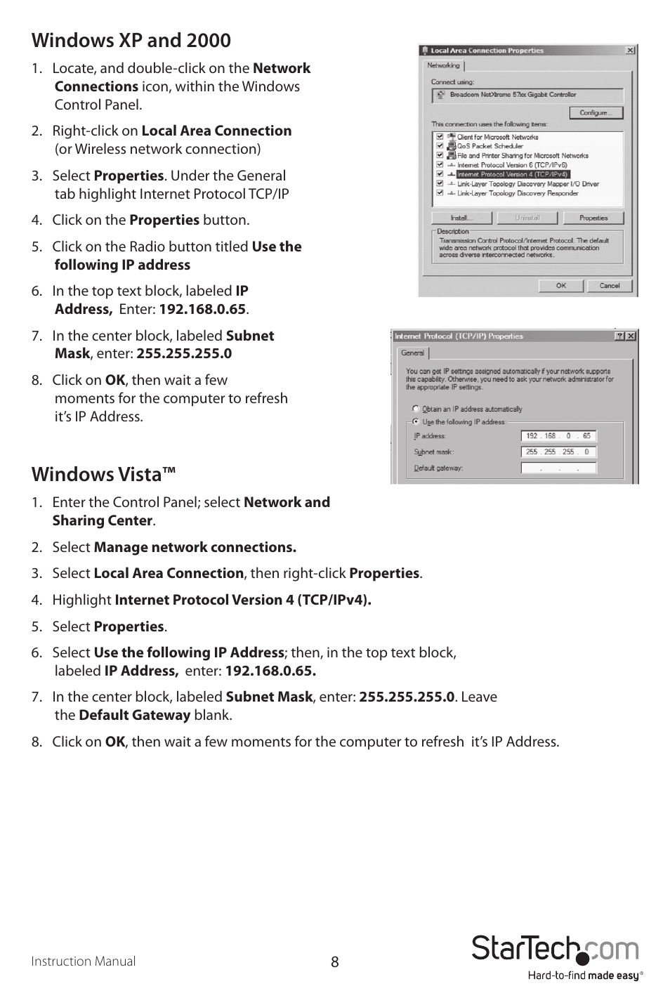 Windows xp and 2000, Windows vista | StarTech.com SV1107IPEXT User Manual | Page 12 / 51