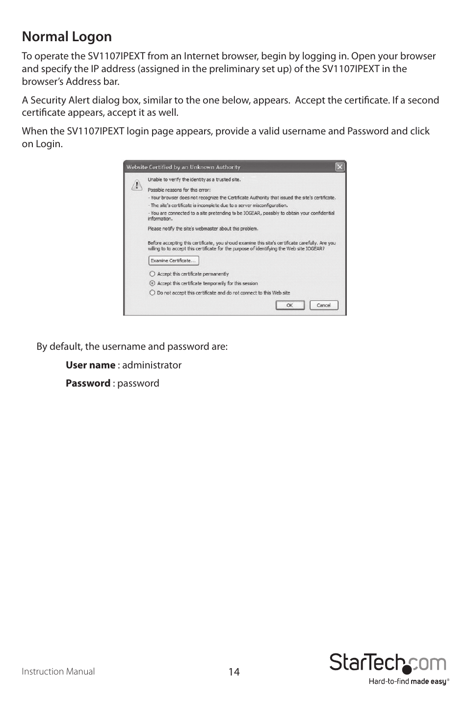 Normal logon | StarTech.com SV1107IPEXT User Manual | Page 18 / 51