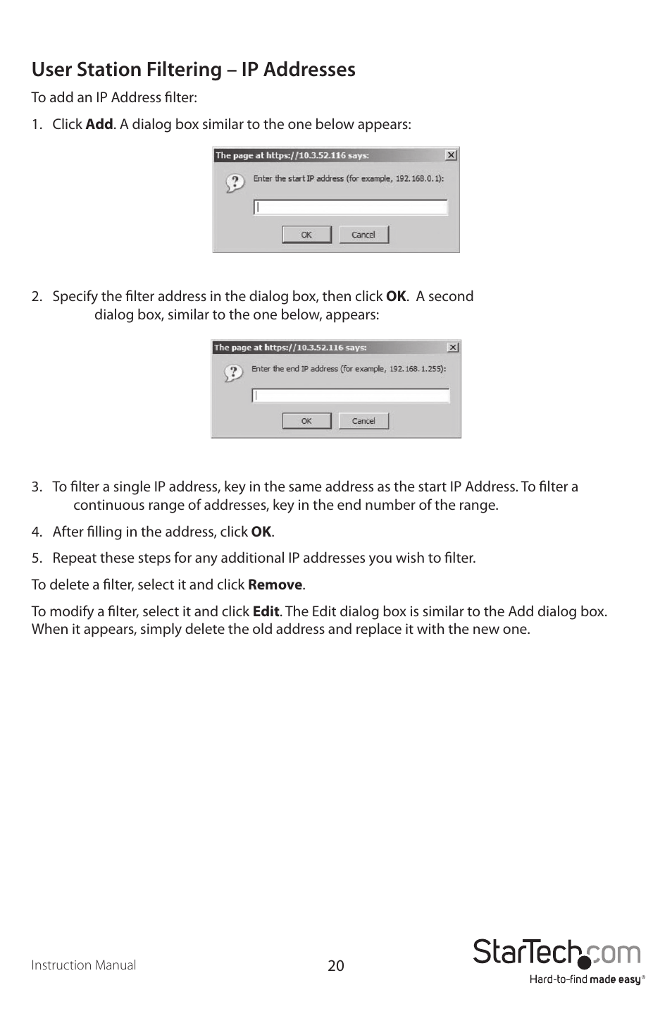 User station filtering – ip addresses | StarTech.com SV1107IPEXT User Manual | Page 24 / 51