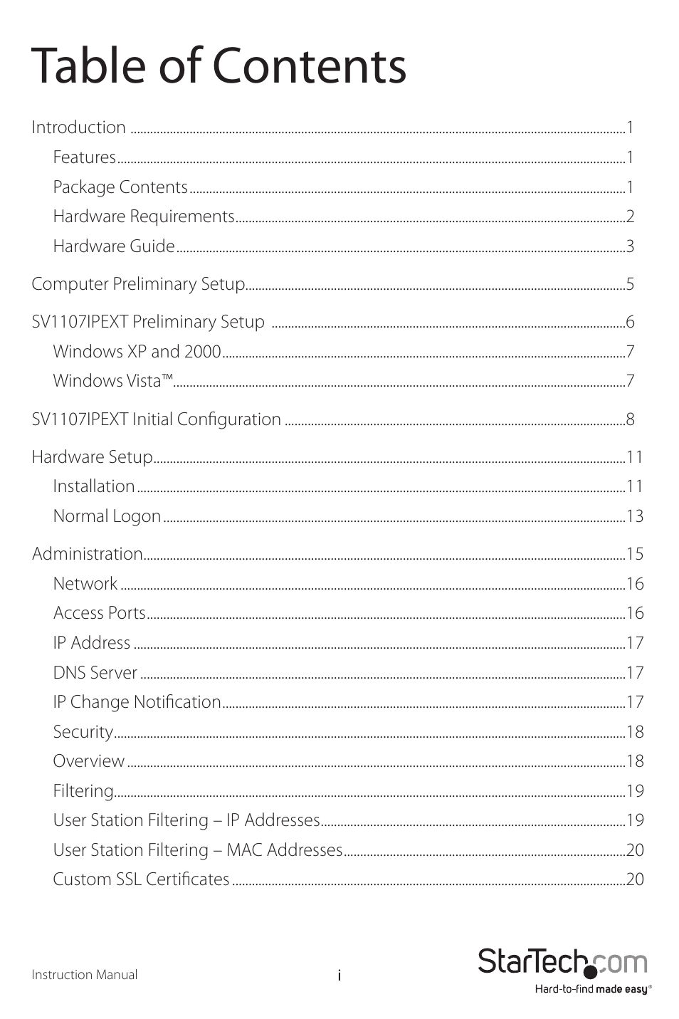 StarTech.com SV1107IPEXT User Manual | Page 3 / 51