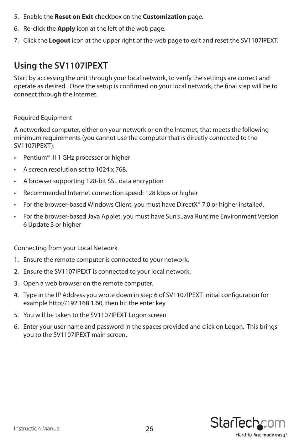 Using the sv1107ipext | StarTech.com SV1107IPEXT User Manual | Page 30 / 51