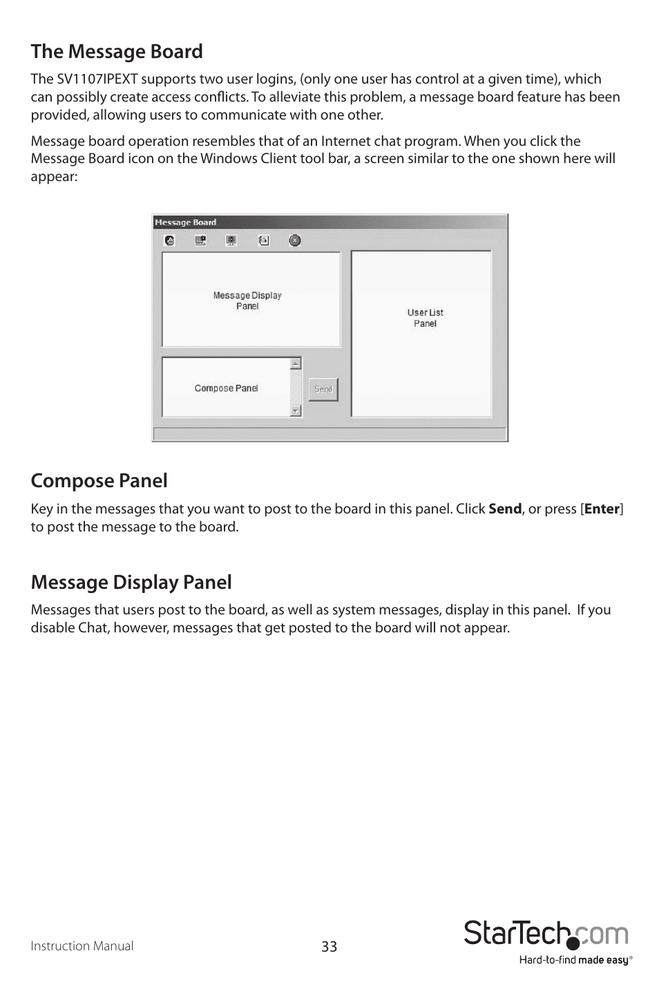 The message board, Compose panel, Message display panel | StarTech.com SV1107IPEXT User Manual | Page 37 / 51