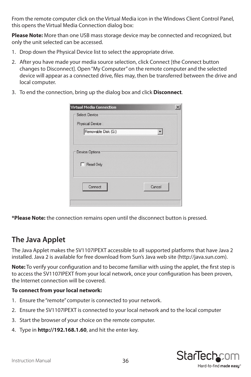 The java applet | StarTech.com SV1107IPEXT User Manual | Page 40 / 51