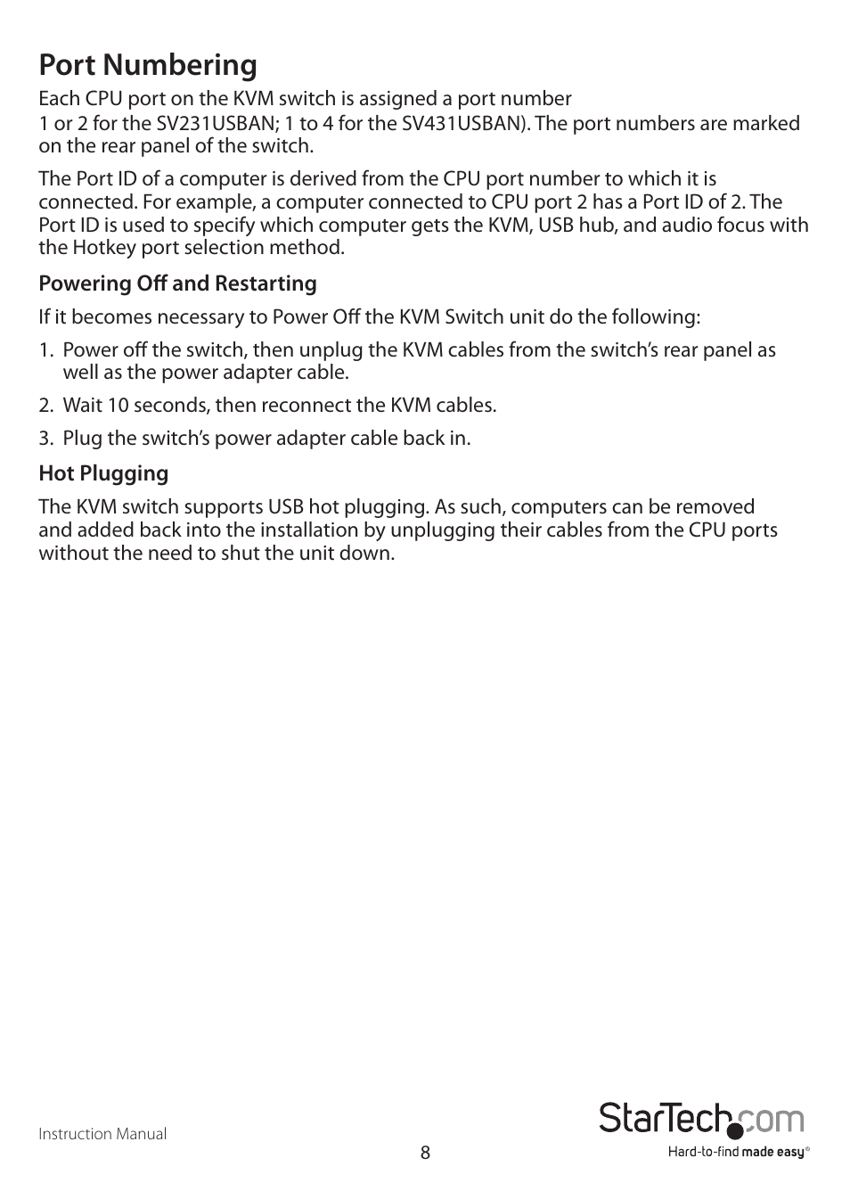 Port numbering | StarTech.com SV431USBAN User Manual | Page 12 / 30