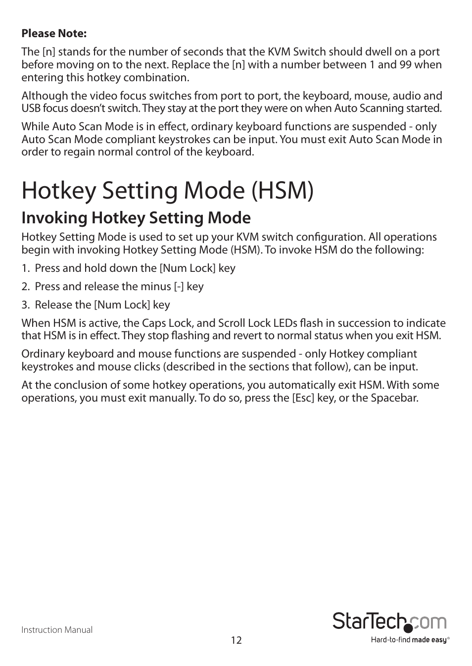 Hotkey setting mode (hsm), Invoking hotkey setting mode | StarTech.com SV431USBAN User Manual | Page 16 / 30