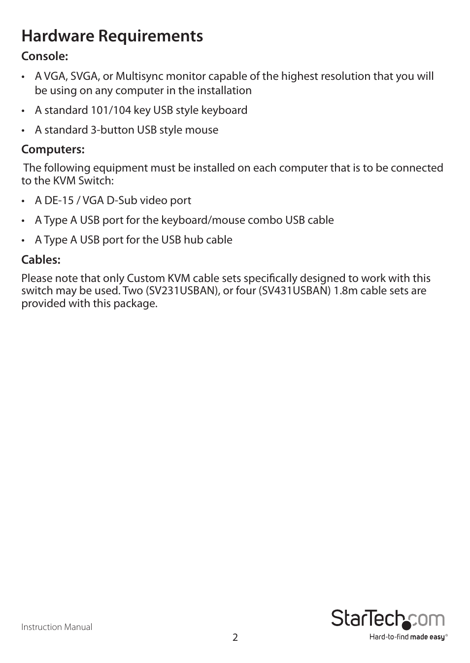 Hardware requirements | StarTech.com SV431USBAN User Manual | Page 6 / 30