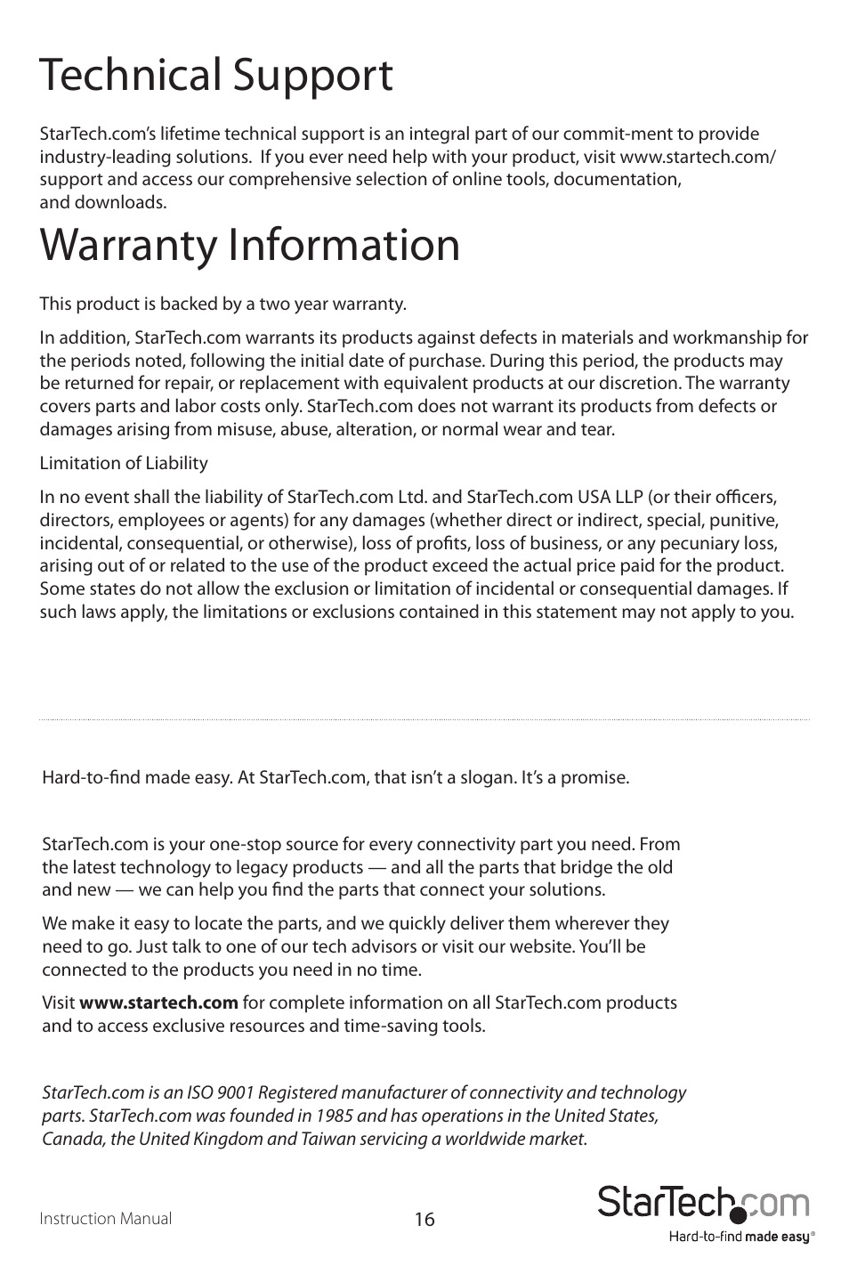 Technical support, Warranty information | StarTech.com SV565UTPUEU User Manual | Page 19 / 19