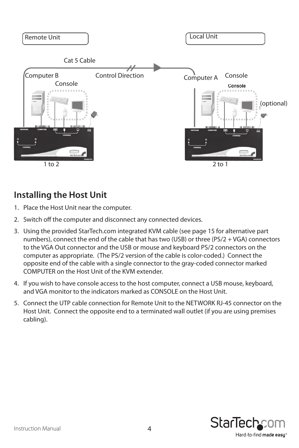 Installing the host unit | StarTech.com SV565UTPUEU User Manual | Page 7 / 19